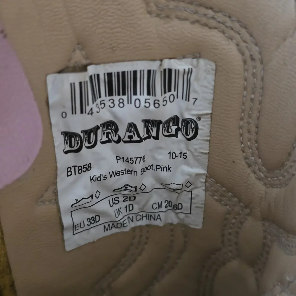 Durango Pink Western Cowgirl Boots Girls Youth Size 2D Faux Vegan Leather Cowboy
